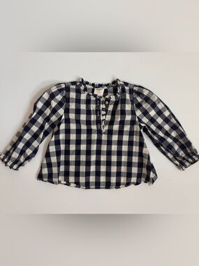 Crewcuts Girls Navy Gingham Ruffle Top Size 4-5 Fall Thanksgiving